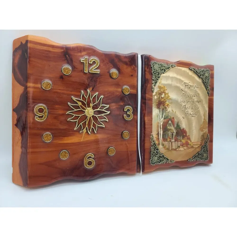Vintage Lacquered Wood Religious Wall Clock Holographic 